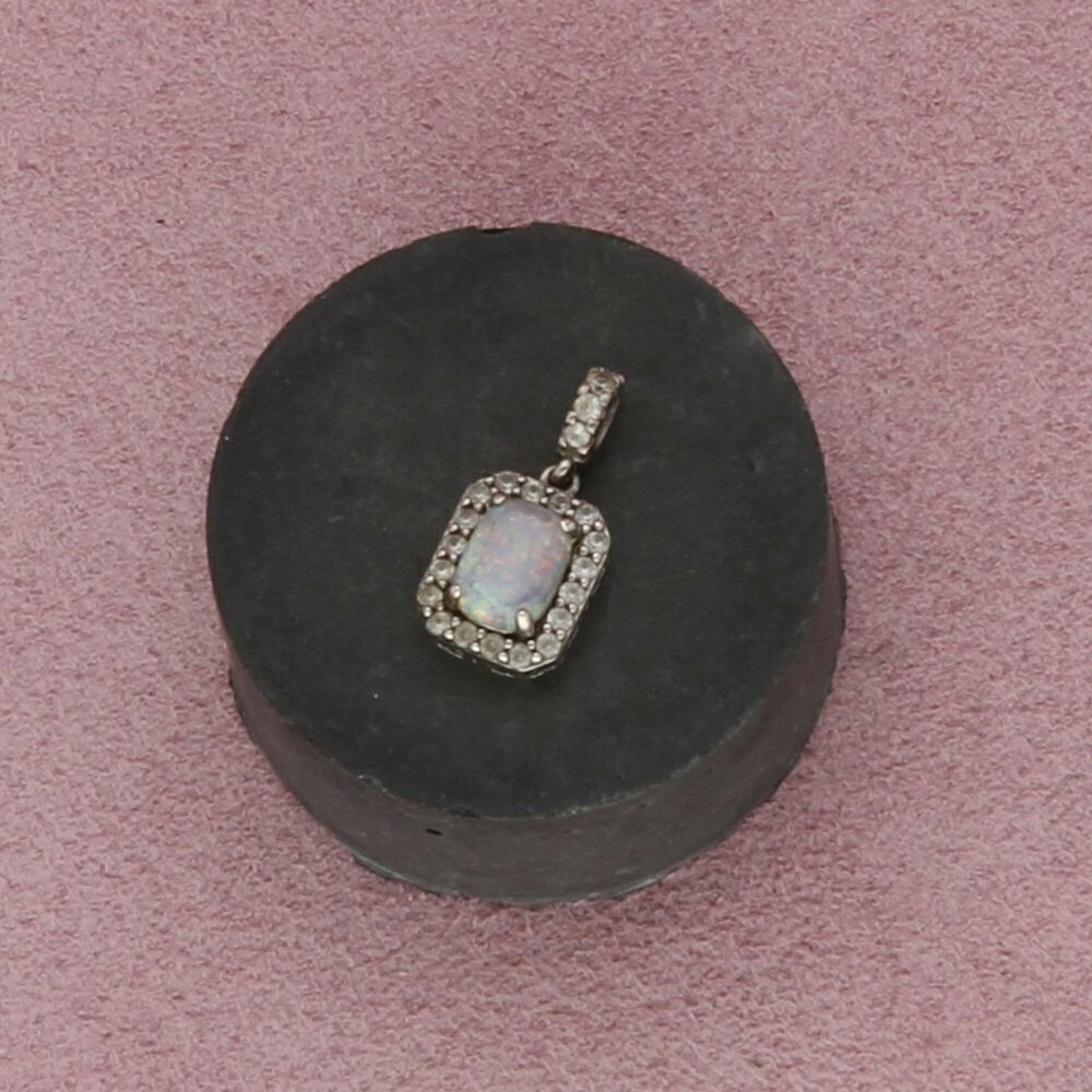 sterling silver opal & white sapphire halo pendant